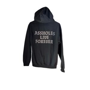 A**holes Live Forever cotton blend hoodie with the text size S